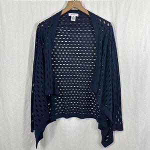 Milly Cotton Silk Blend Navy Blue Cutout Sheer Drape Coastal Cardigan Womens S